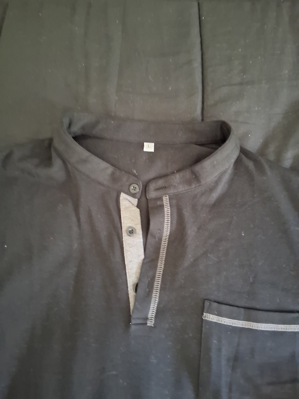 Classic Black Long Sleeve Henley with Gray Trim